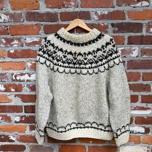 Traditional‎ Icelandic Fair Isle Wool Sweater 100% Wool Hand Knit Size XL